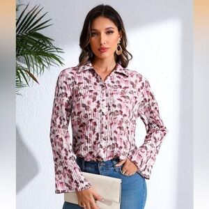 Issey Miyake Pink and Brown Floral Button Down Shirt